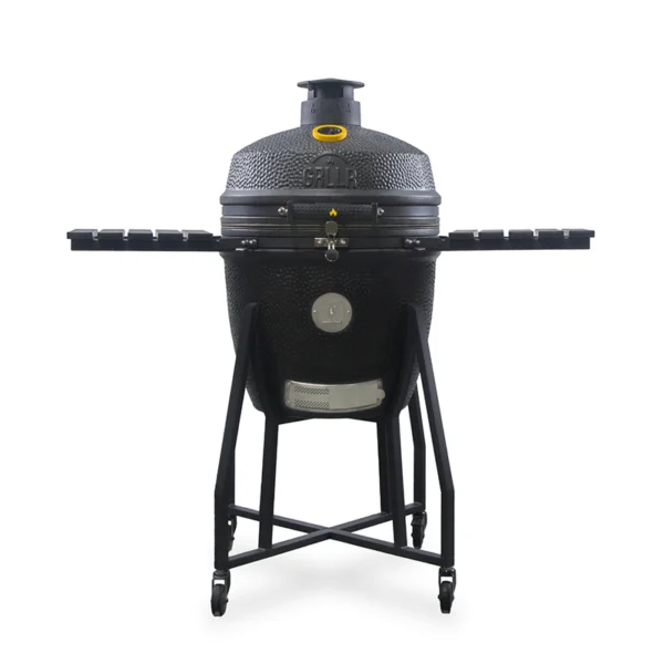 GRLLR Ember 22-inch kamado roštilj prikazan u detaljnom kadru, naglašavajući robustan dizajn i kvalitetu izrade za roštiljanje.