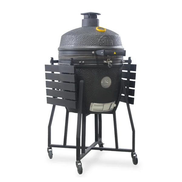 GRLLR Ember 22-inch kamado roštilj prikazan u detaljnom kadru, naglašavajući robustan dizajn i kvalitetu izrade za roštiljanje.